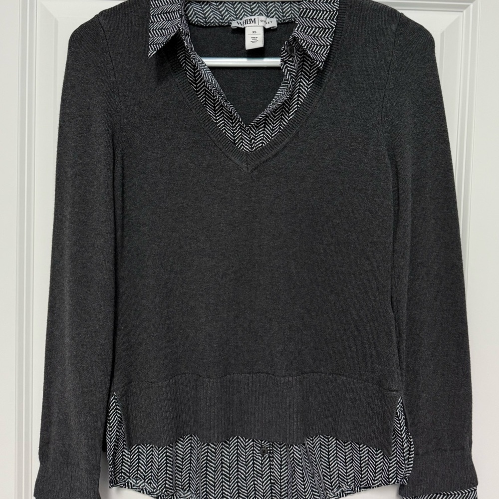 White House Black Market - Grey Patterned Mock Blouse Under Sweater - XS